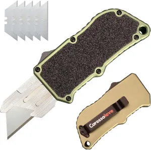 𝗖𝗮𝗿𝗲𝘀𝘀𝗼𝗹𝗼𝘃𝗲 𝗔𝘃𝗶𝗮𝘁𝗶𝗼𝗻 𝗔𝗹𝘂𝗺𝗶𝗻𝘂𝗺 utility knife, EDC Auto Box Cutters Retractable Heavy Duty Cardboard Cutter, Replaceable Blade Pocket Knife With Clip, With 5pcs Spare Blades