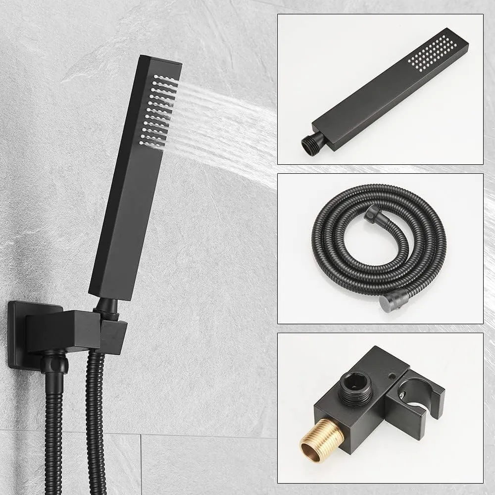 10 Inch Ceiling Mounted Shower System Rain Mixer Shower Combo Set Rainfall Shower Head System Matte Black Shower Faucet Rough-in Valve Body and Trim Included