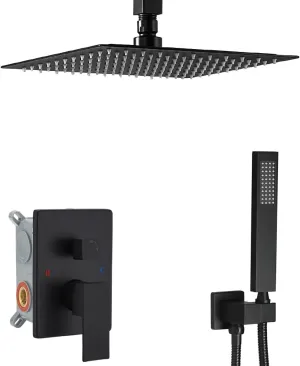 10 Inch Ceiling Mounted Shower System Rain Mixer Shower Combo Set Rainfall Shower Head System Matte Black Shower Faucet Rough-in Valve Body and Trim Included