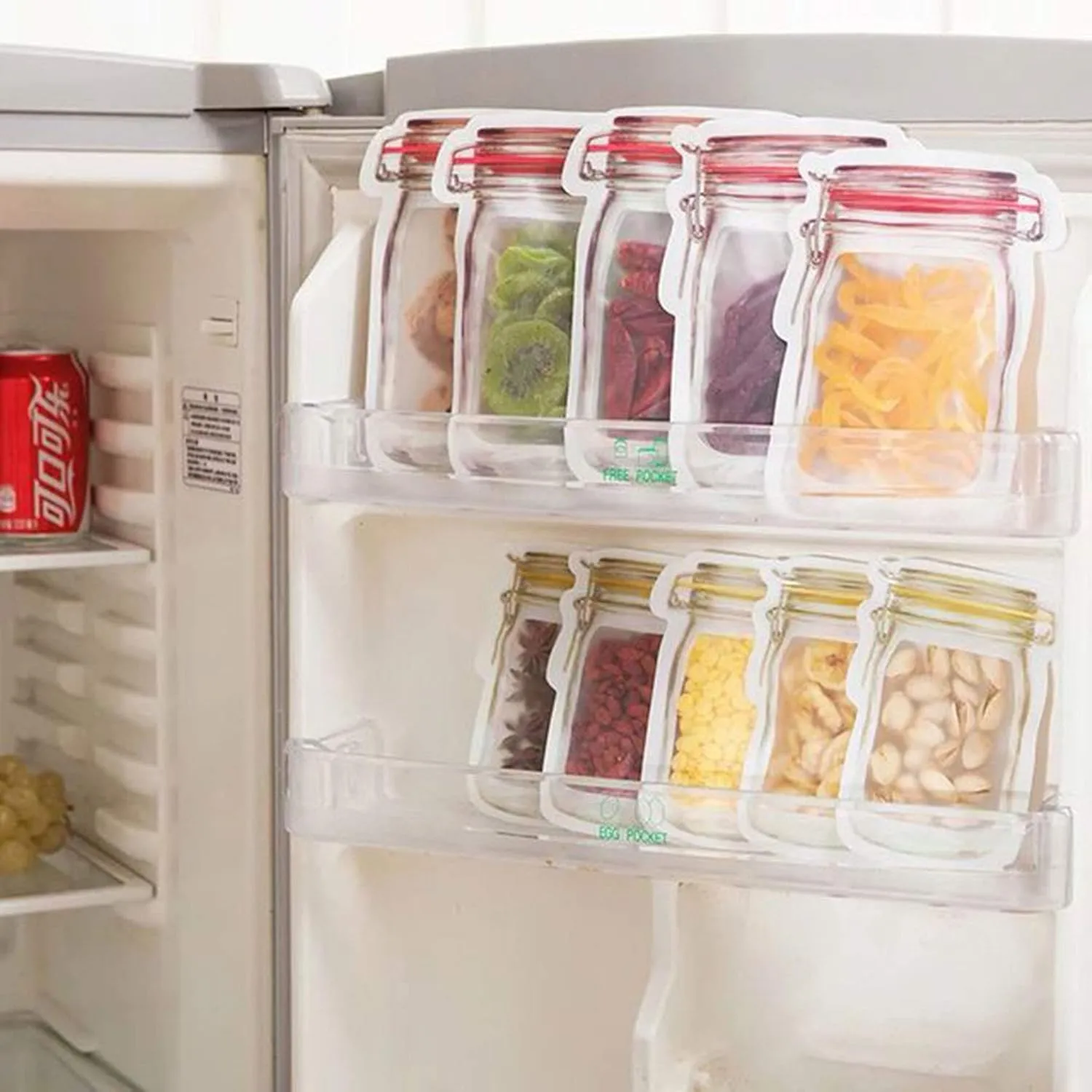 100 Canister Design Clear Display Color Storage Stand-Up Food Safe Poly Plastic Zip Seal Pouch (5.1" x 7.5", Translucent/Red)