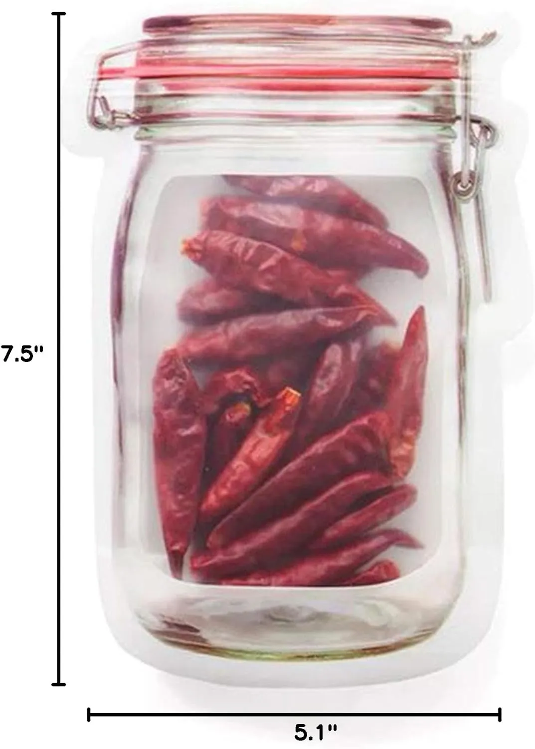 100 Canister Design Clear Display Color Storage Stand-Up Food Safe Poly Plastic Zip Seal Pouch (5.1" x 7.5", Translucent/Red)