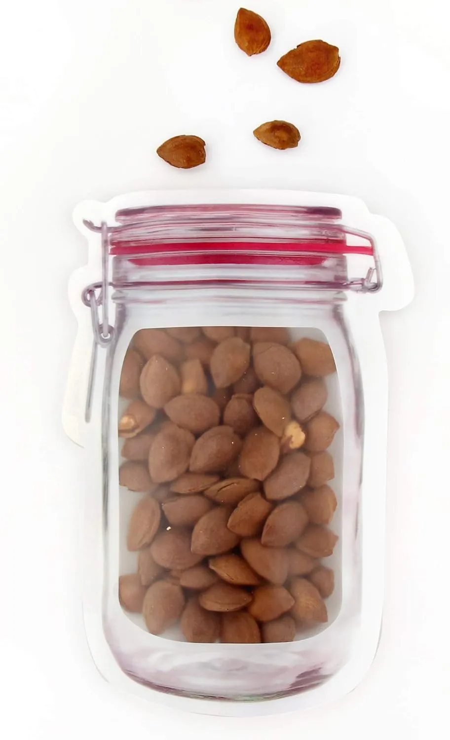 100 Canister Design Clear Display Color Storage Stand-Up Food Safe Poly Plastic Zip Seal Pouch (5.1" x 7.5", Translucent/Red)