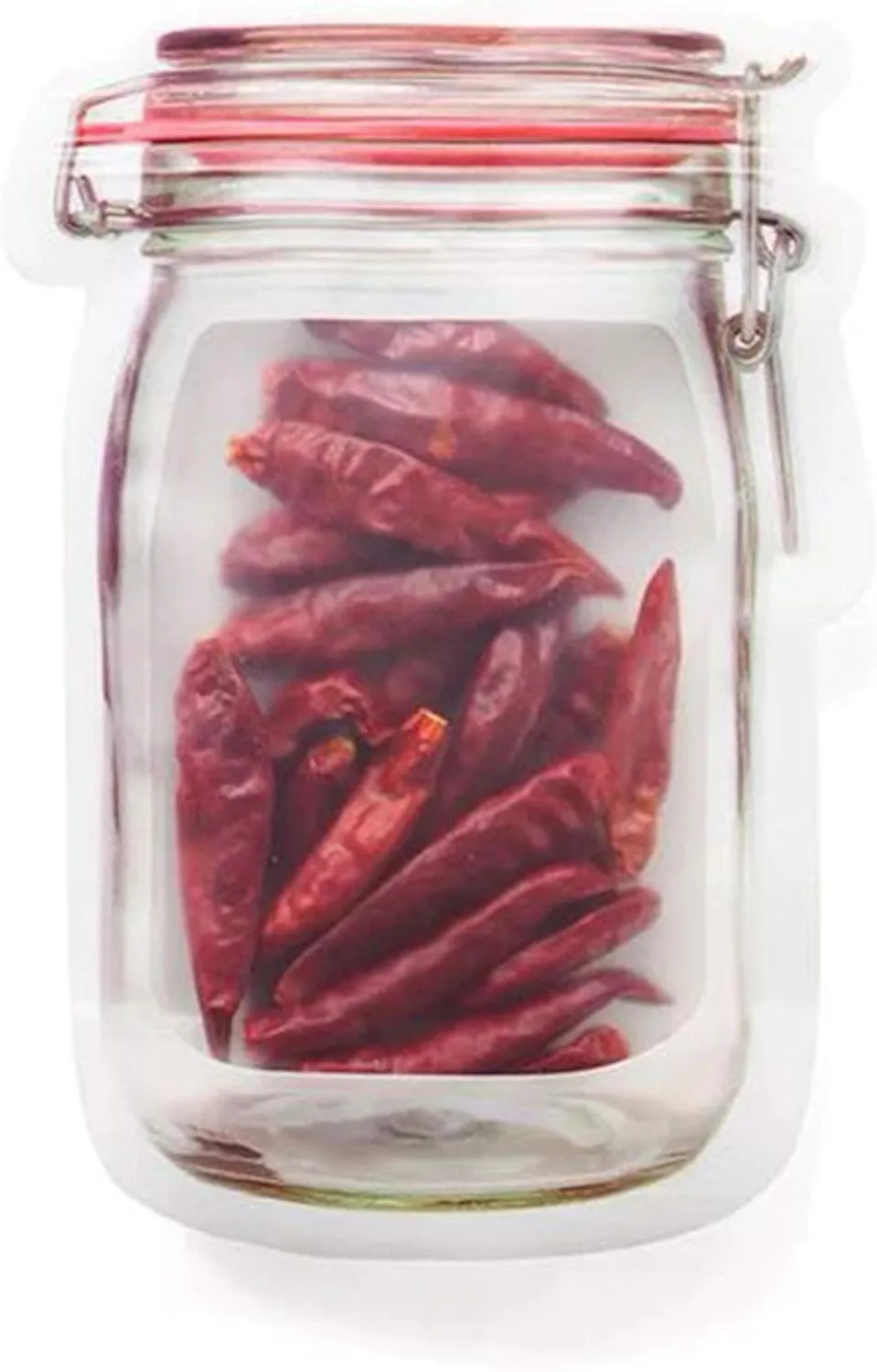 100 Canister Design Clear Display Color Storage Stand-Up Food Safe Poly Plastic Zip Seal Pouch (5.1" x 7.5", Translucent/Red)