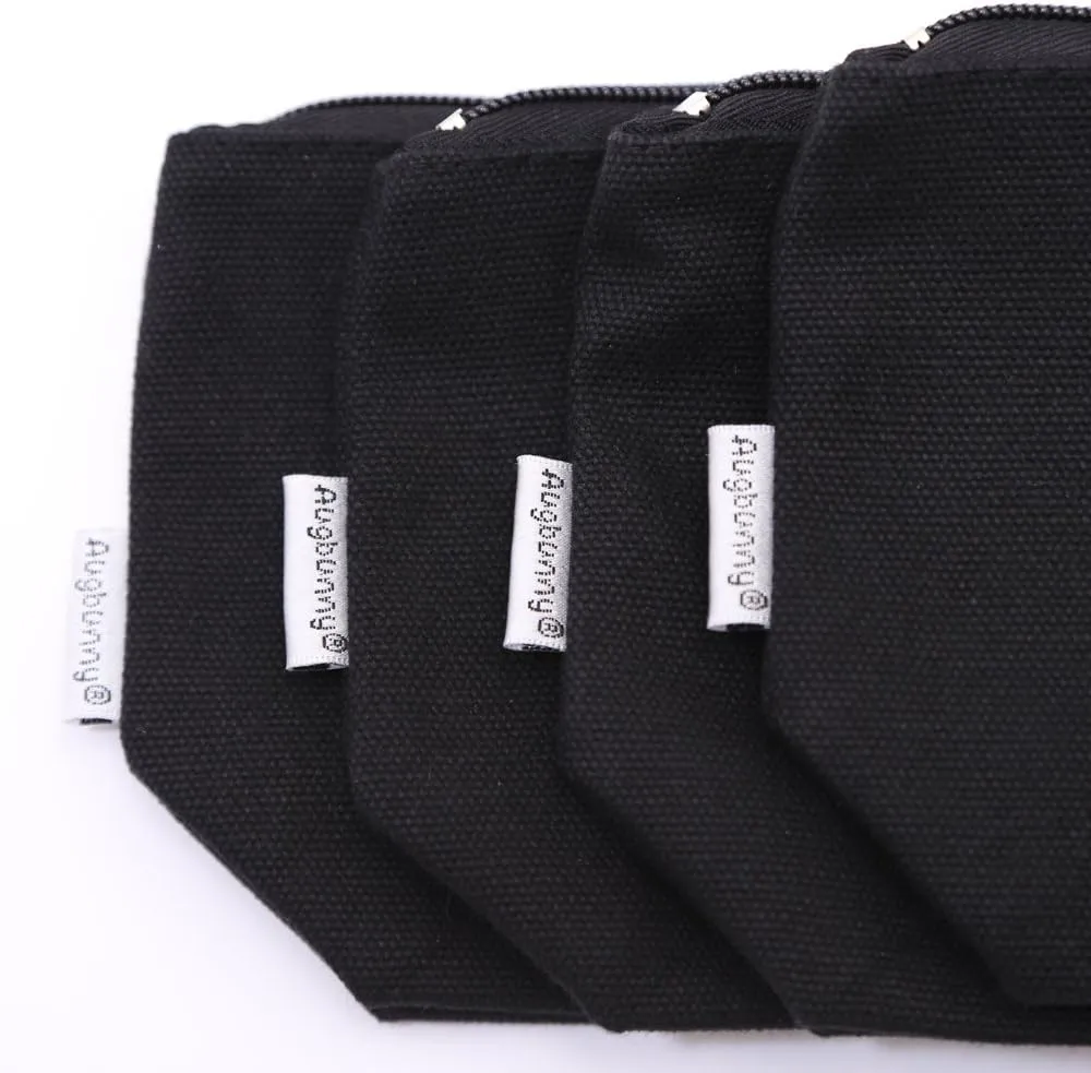 100% Cotton 16oz Heavy Duty Multi-Purpose Canvas Zipper Cosmetics Makeup Travel Toiletry Organizing Pouch 4-Pack