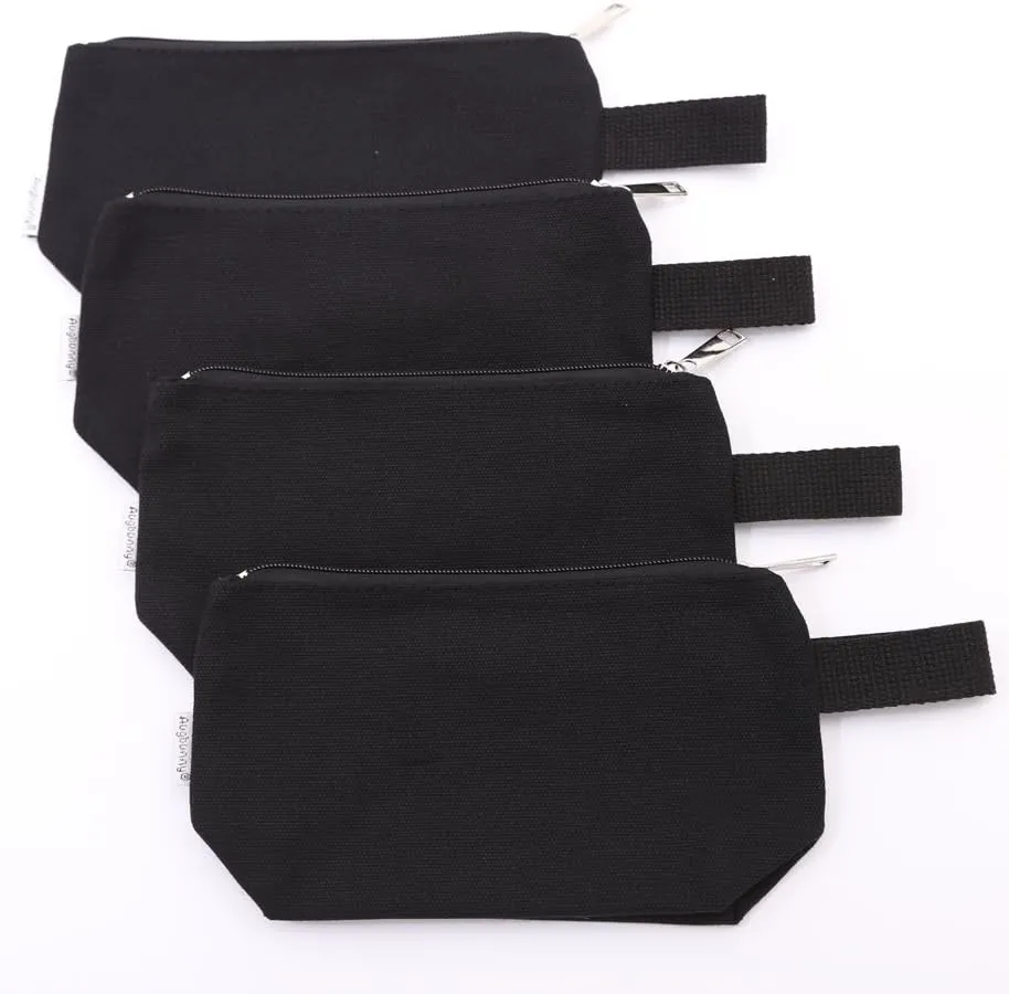 100% Cotton 16oz Heavy Duty Multi-Purpose Canvas Zipper Cosmetics Makeup Travel Toiletry Organizing Pouch 4-Pack