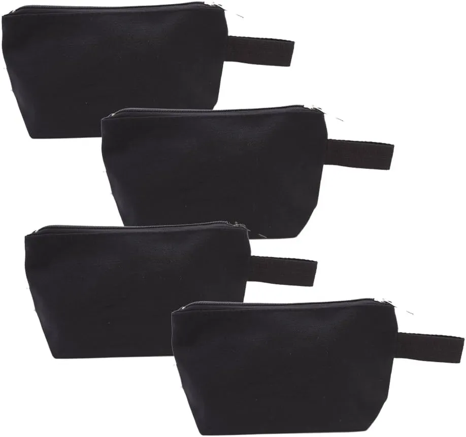100% Cotton 16oz Heavy Duty Multi-Purpose Canvas Zipper Cosmetics Makeup Travel Toiletry Organizing Pouch 4-Pack