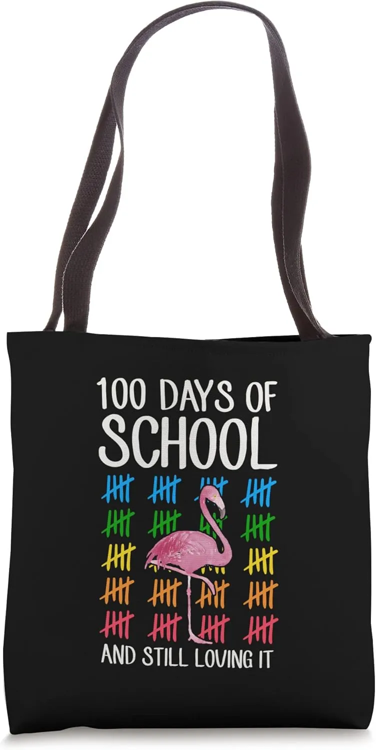 100 Days Of School And Still Loving It Flamingo Tallies Tote Bag