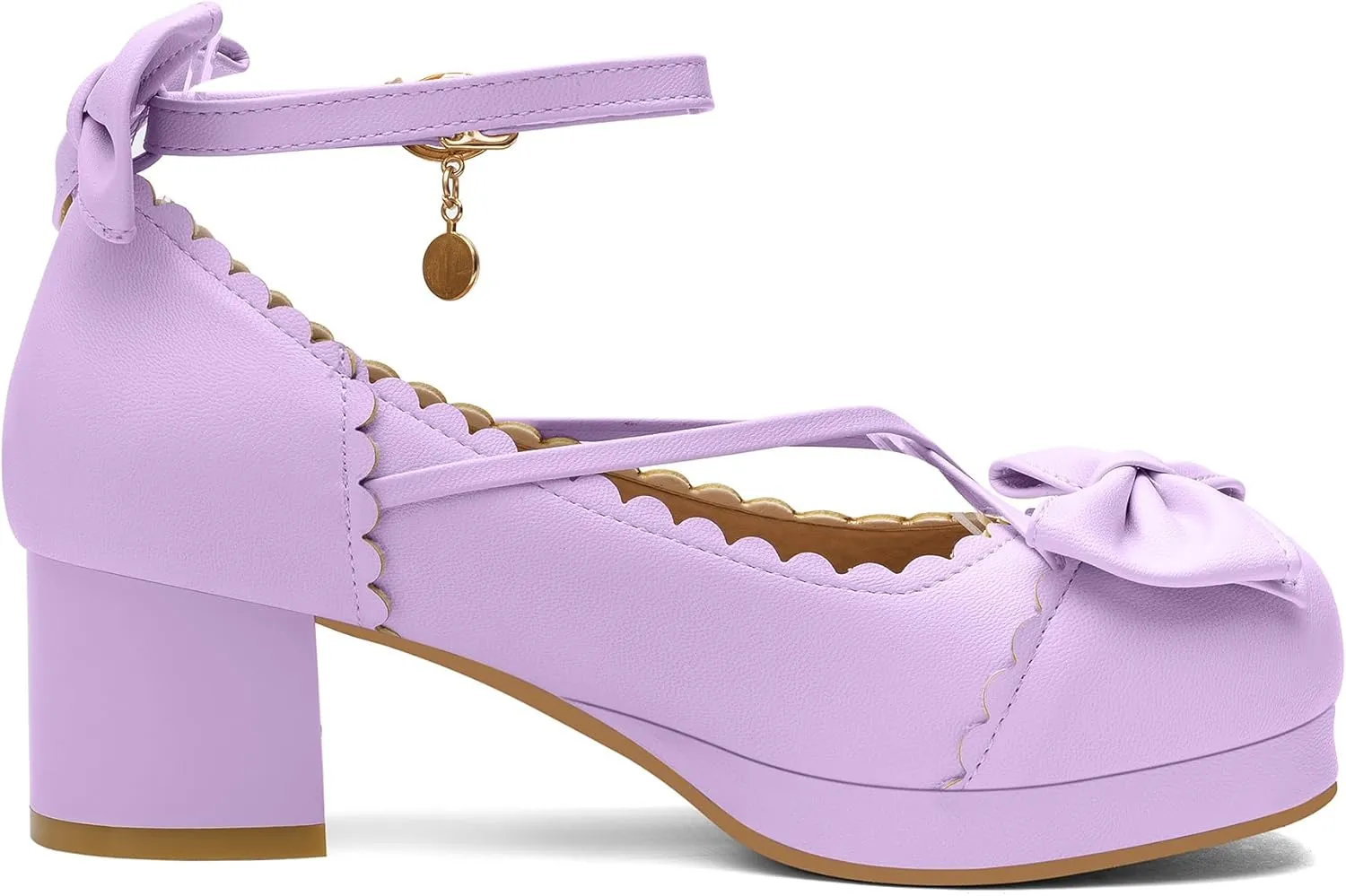 100FIXEO Women's Goth Platform Mary Jane Chunky Heels Kawaii Round Toe Ankle Strap Double Bow Cross-Tied Dress Pumps