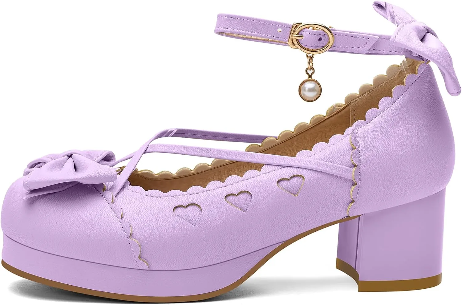 100FIXEO Women's Goth Platform Mary Jane Chunky Heels Kawaii Round Toe Ankle Strap Double Bow Cross-Tied Dress Pumps