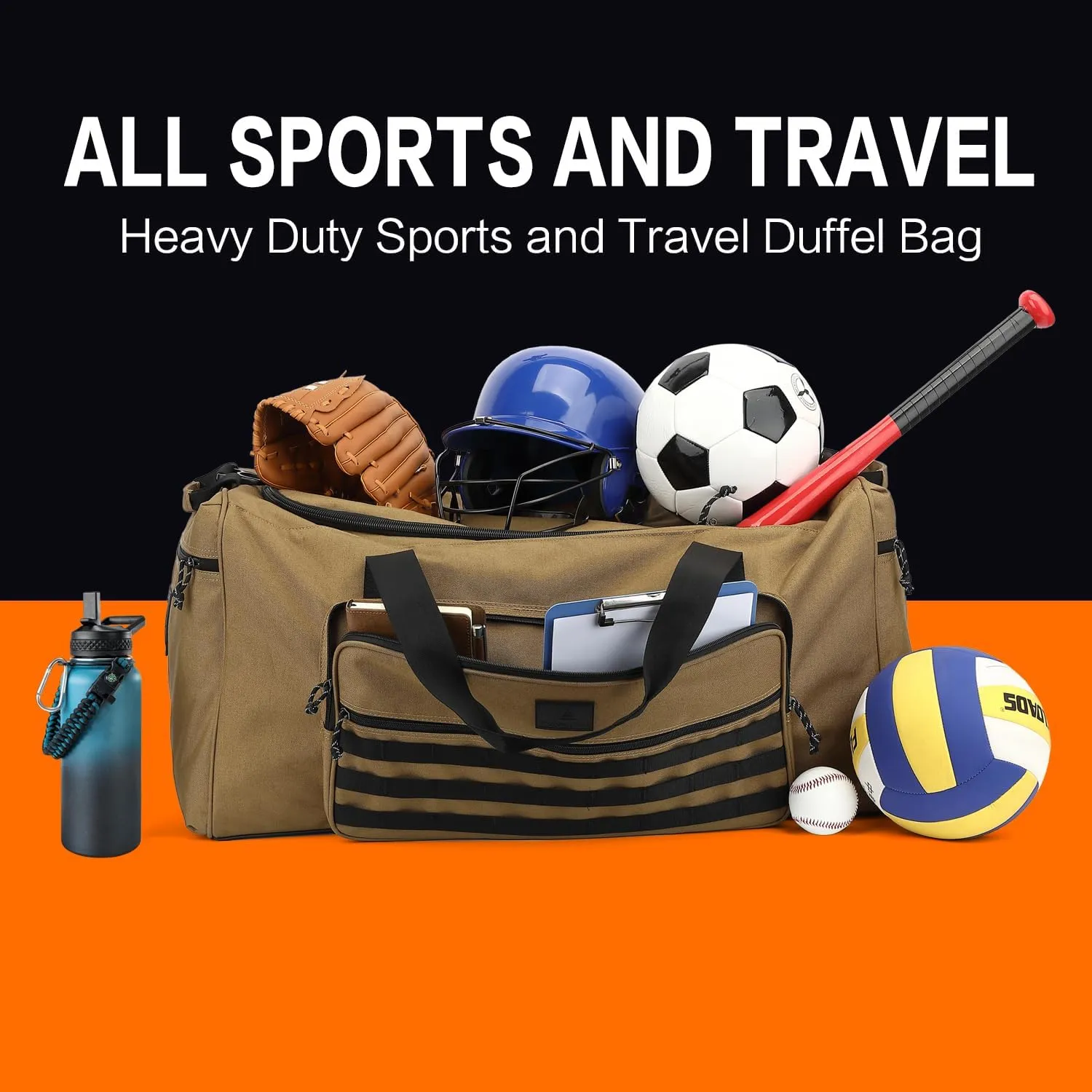 115L Extra Large Gym Duffle Bag for Men Women with Shoes Compartment Shoulder Strap Heavy Duty Tactical Duffel Bag Weekender Overnight Trip Big Sports Team Equipment & Workout Bag, Brown