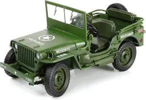 1/18 Scale Military Tactical Jeep Car Model Willys MB U.S. Army Truck Miniature Military Utility Off Road Vehicle Alloy Metal Diecast Model for Adults Collection or Gift
