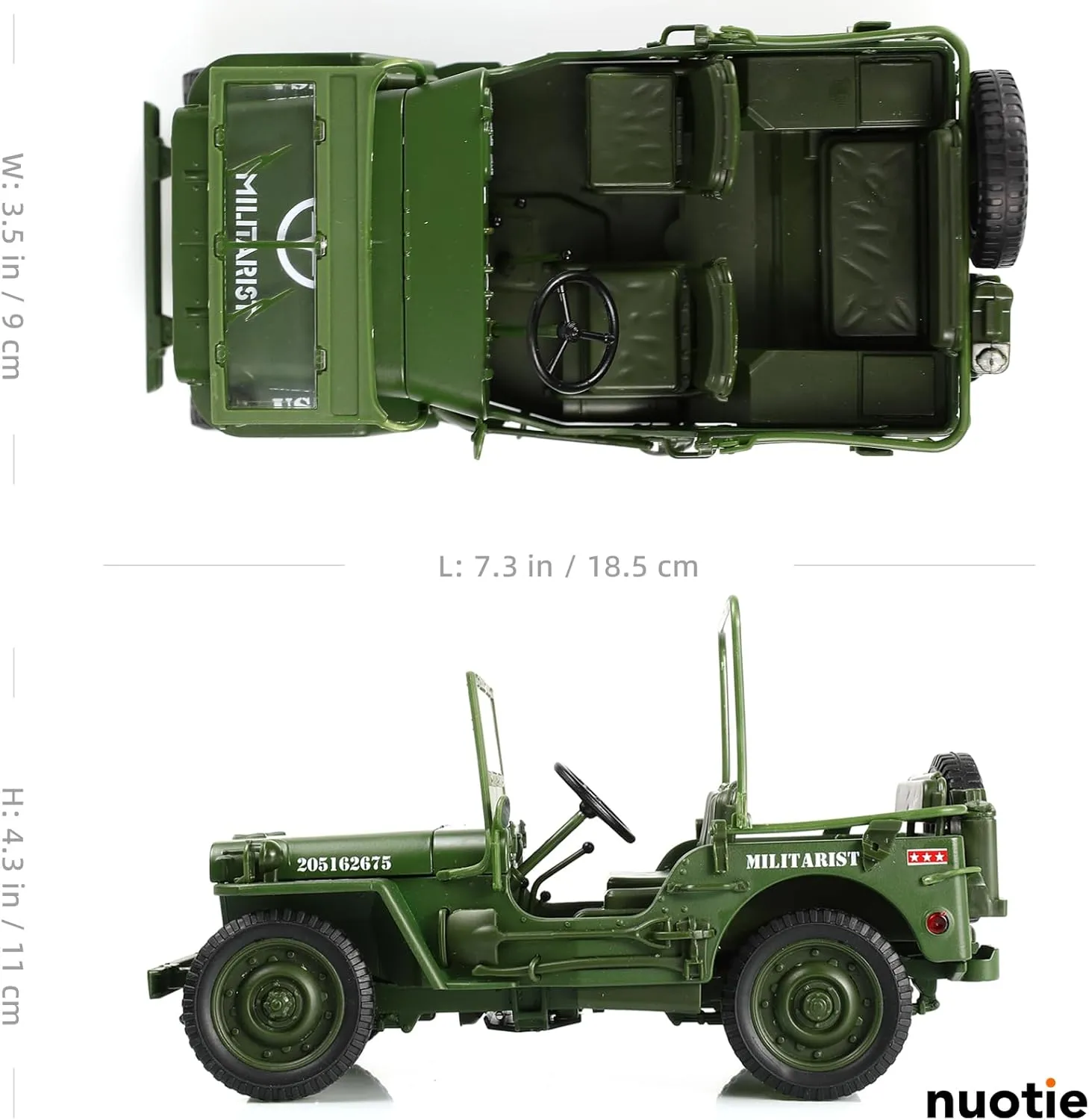 1/18 Scale Military Tactical Jeep Car Model Willys MB U.S. Army Truck Miniature Military Utility Off Road Vehicle Alloy Metal Diecast Model for Adults Collection or Gift