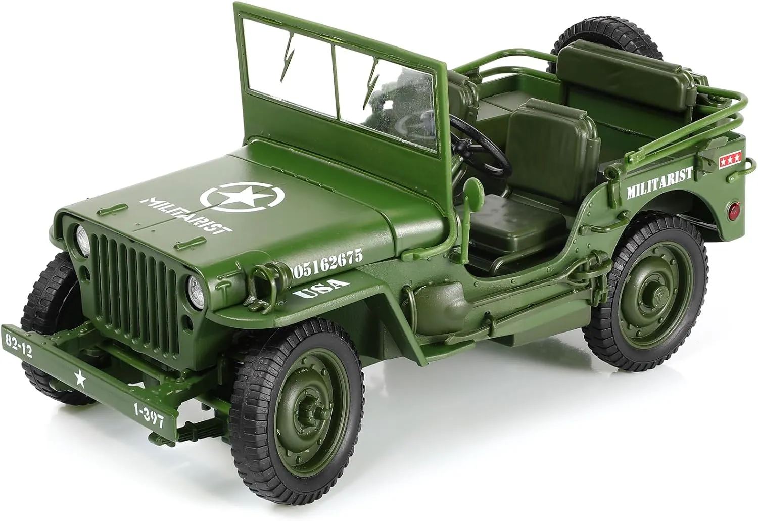 1/18 Scale Military Tactical Jeep Car Model Willys MB U.S. Army Truck Miniature Military Utility Off Road Vehicle Alloy Metal Diecast Model for Adults Collection or Gift