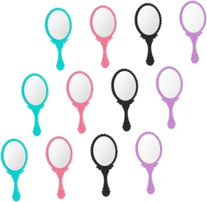 12pcs Small Makeup Mirrors Portable Handheld Mirror Plastic Handle Square