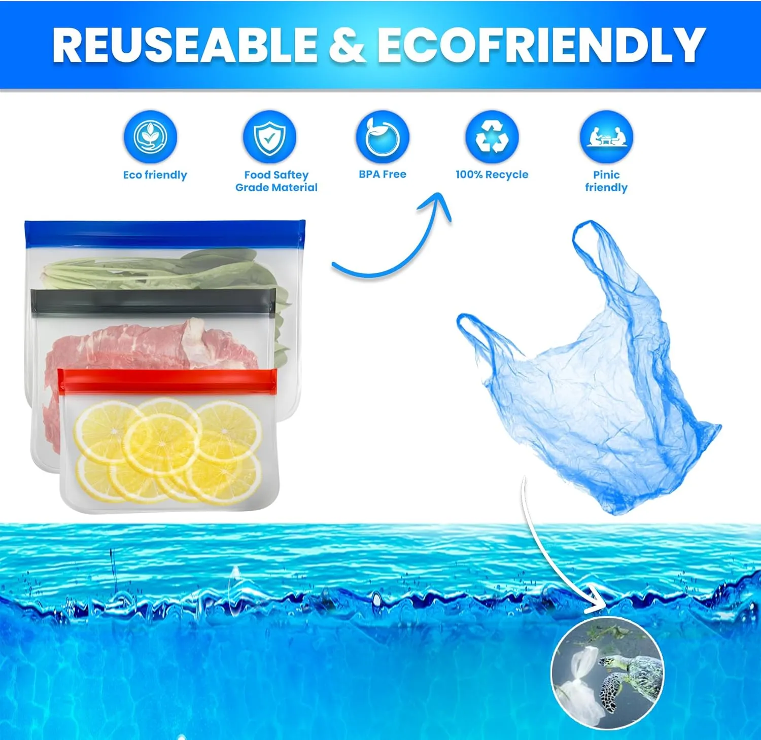 14-Pack (4 Small, 6 Medium, 4 Large) Extra Thick Reusable Silicone Storage Bags – BPA-Free, Leakproof & Durable Freezer Bags for Meal Prep, Marinating, Snacks & Travel – Dishwasher Safe