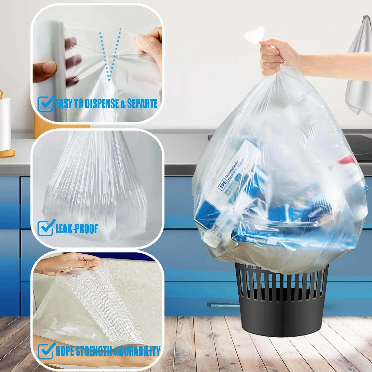 16-18-20-30 Gallon Trash Bags, 250 Count Bulk, Clear Plastic Recycling Bags, Multi-purpose Garbage Bags Can Liners for Business Home Kitchen Commercial and Industrial
