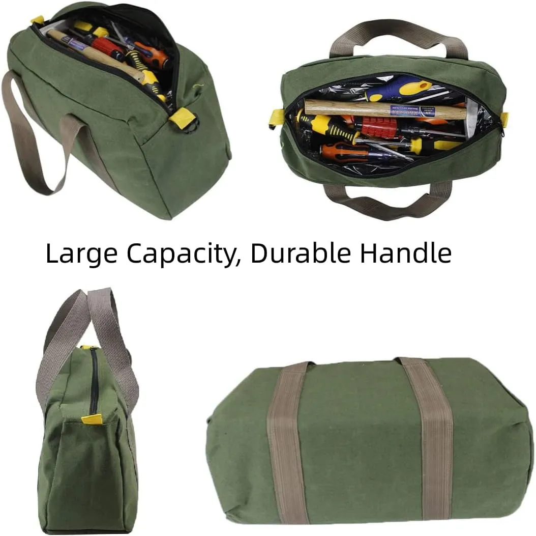 16 Inch Wide Mouth Tool Bag, Heavy Duty Canvas Tool Storage Bag for Men, Large Capacity Tool Tote Bag for Electricians, Power Tool Organizer Pouch