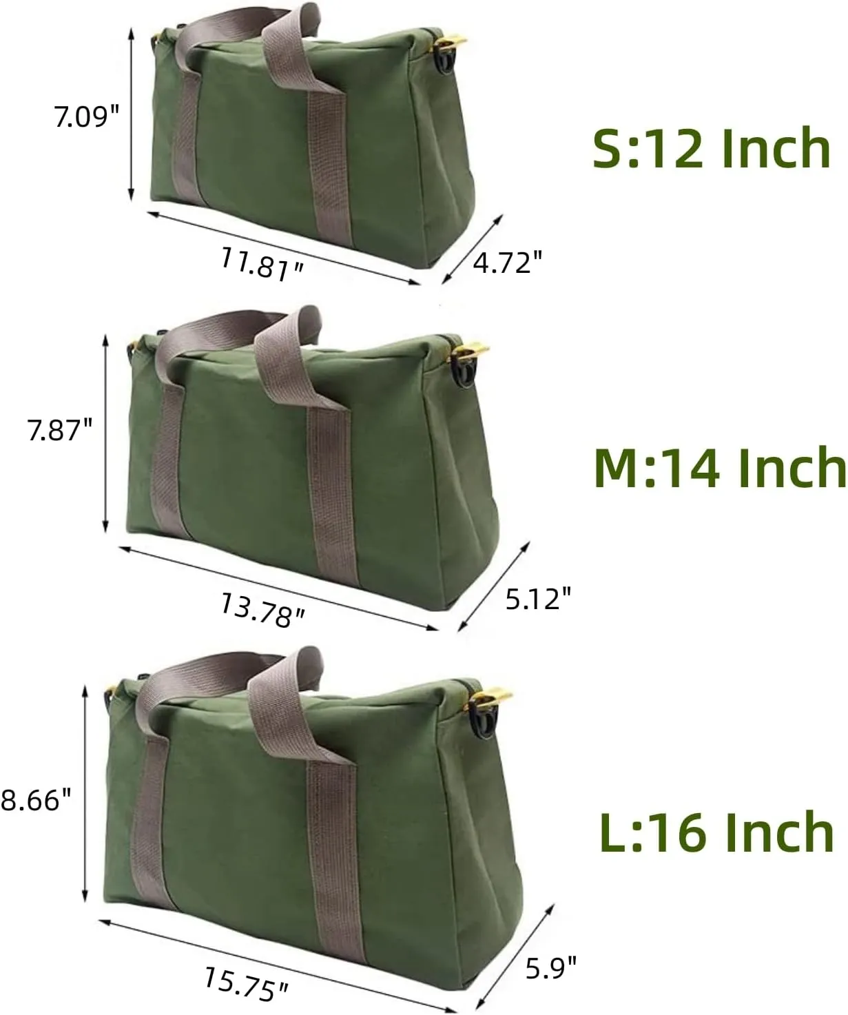 16 Inch Wide Mouth Tool Bag, Heavy Duty Canvas Tool Storage Bag for Men, Large Capacity Tool Tote Bag for Electricians, Power Tool Organizer Pouch