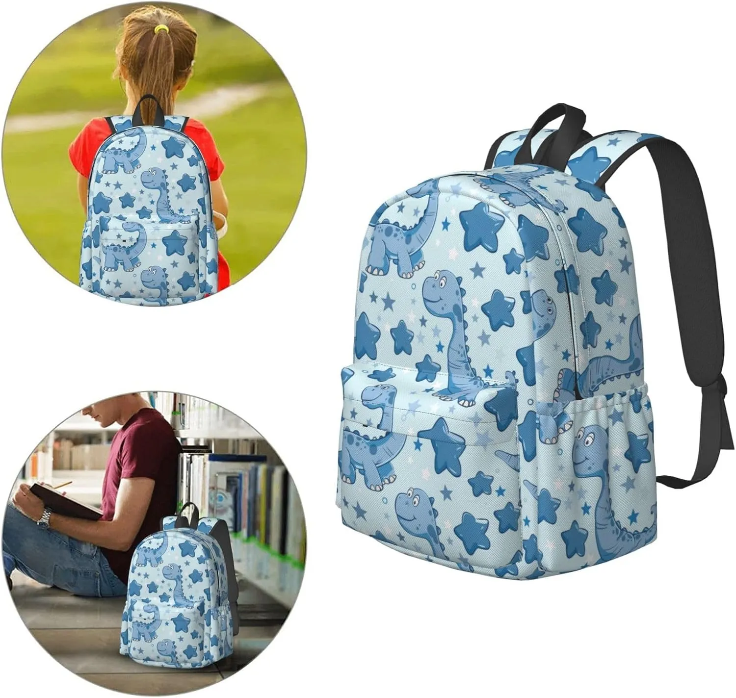 17 Inch Backpack Blue Dinosaur And Stars Cute Red Panda Laptop Backpack Shoulder Bag School Bookbag Casual Daypack