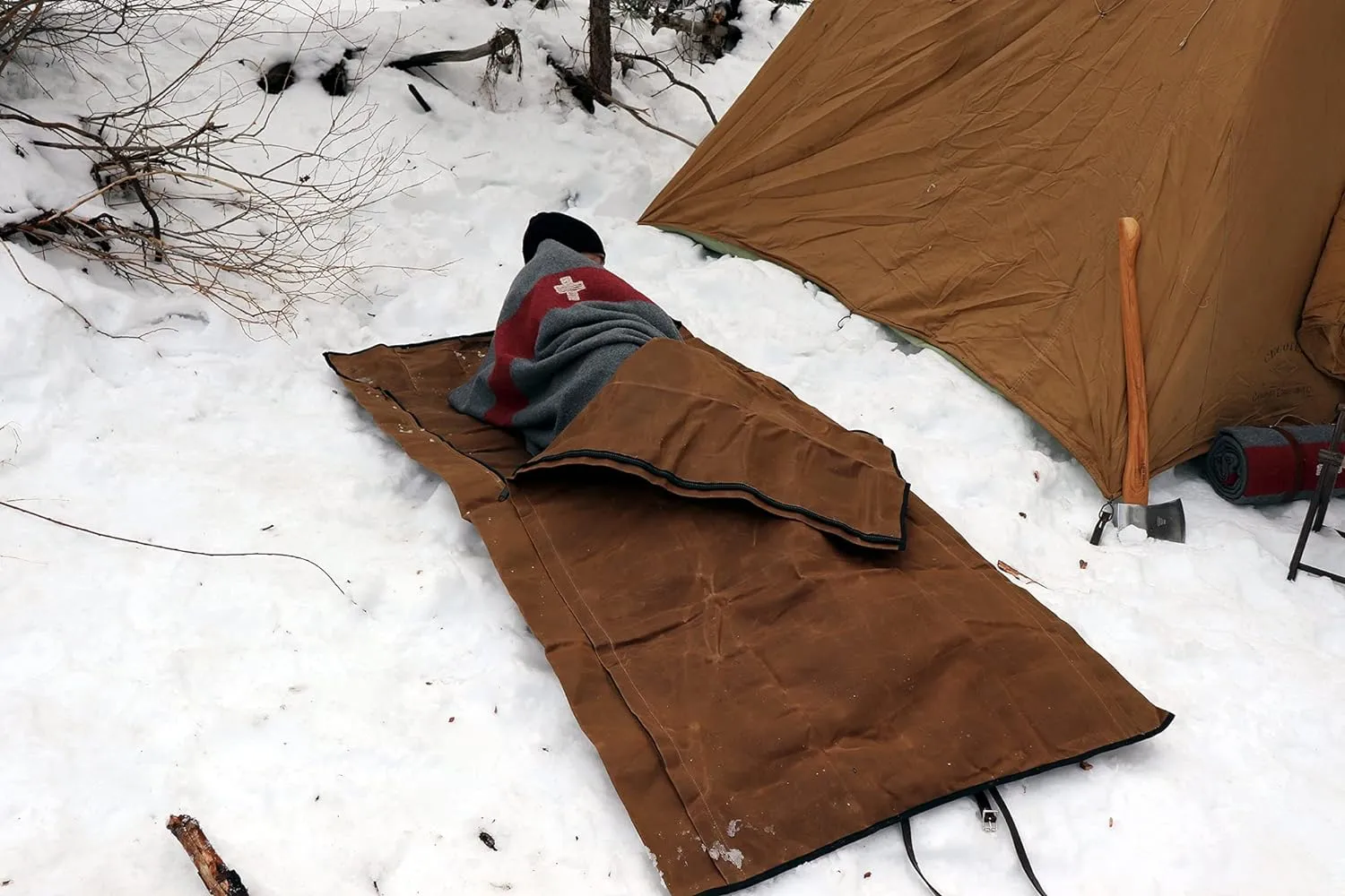1844 Helko Werk Germany Waxed Canvas Bedroll & Swiss Army Blanket Bundle - Camping Bedroll with Leather Straps and Zipper - Waterproof Portable Bed (Blanket   Bedroll Olive) #F8761OB