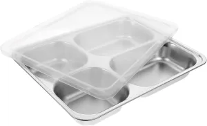 1pc Compartmented Dinner Plate Stainless Steel Large Serving Tray for Charcuterie School Lunch Tray