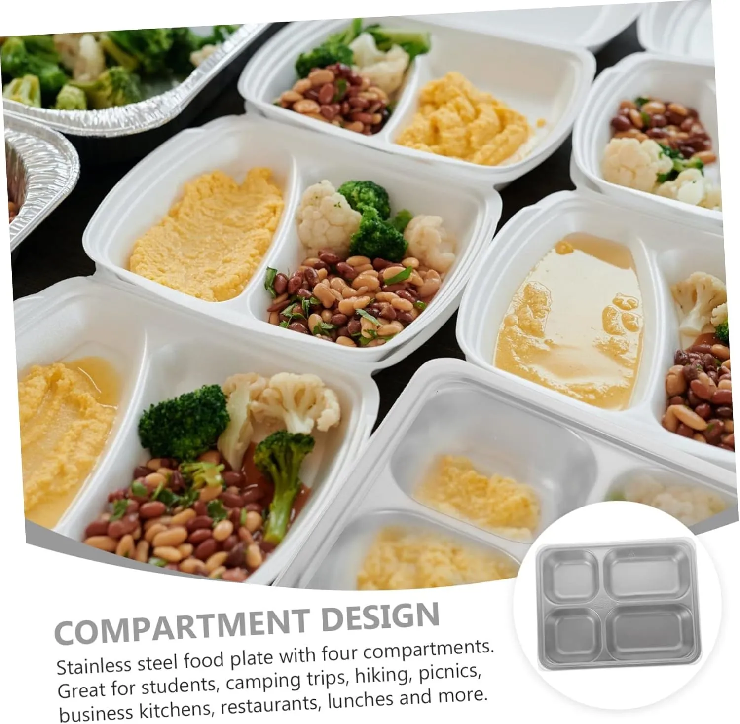 1pc Compartmented Dinner Plate Stainless Steel Large Serving Tray for Charcuterie School Lunch Tray