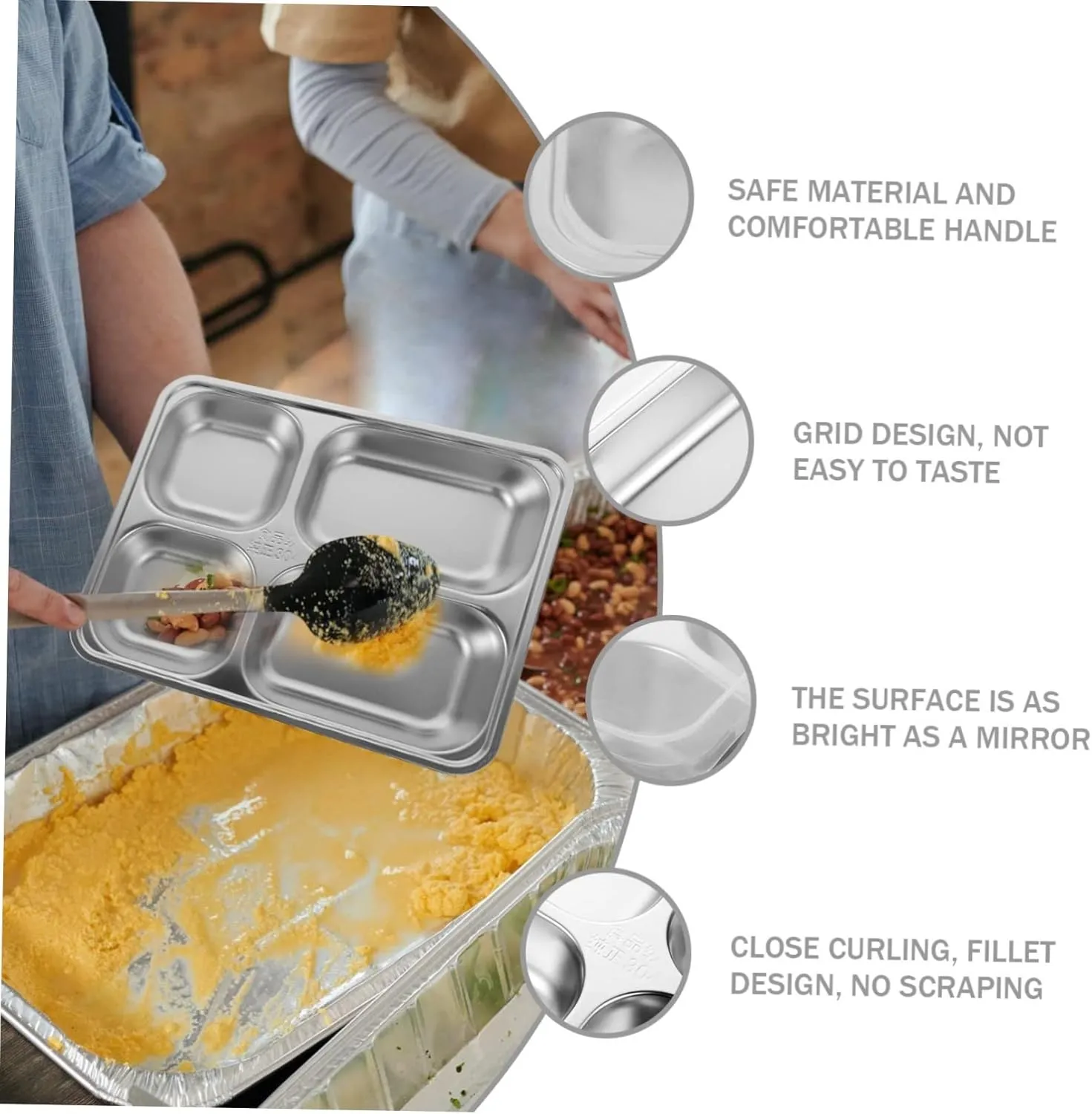 1pc Compartmented Dinner Plate Stainless Steel Large Serving Tray for Charcuterie School Lunch Tray