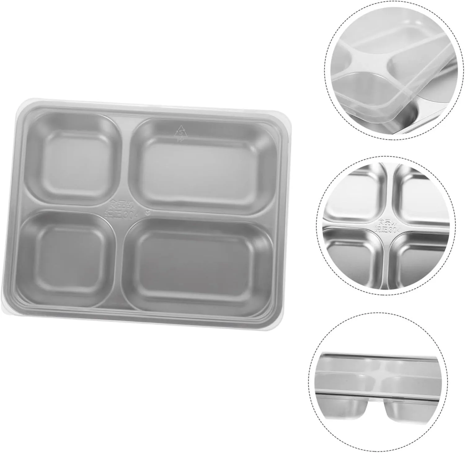 1pc Compartmented Dinner Plate Stainless Steel Large Serving Tray for Charcuterie School Lunch Tray