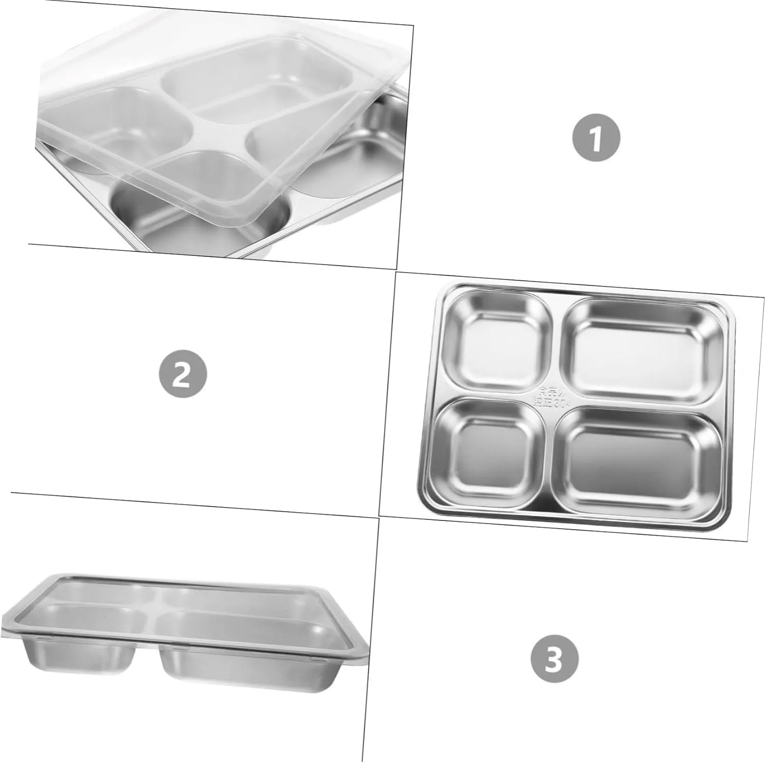 1pc Compartmented Dinner Plate Stainless Steel Large Serving Tray for Charcuterie School Lunch Tray