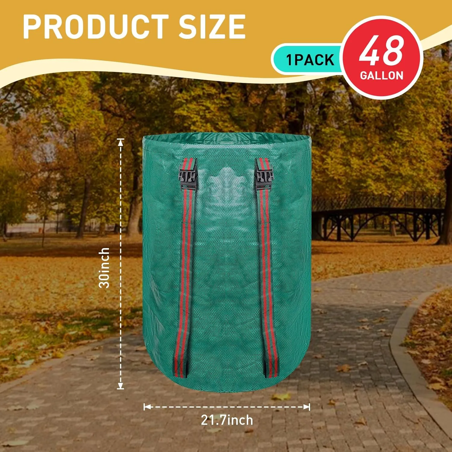 2-in-1 Leaf Collection Bag, 48 Gallon Reusable Large Yard Waste Bag with Shoulder Strap, Drawstring & Gardening Gloves, for Leaf Removal, Lawn Trash Cleanup & Yard Maintenance