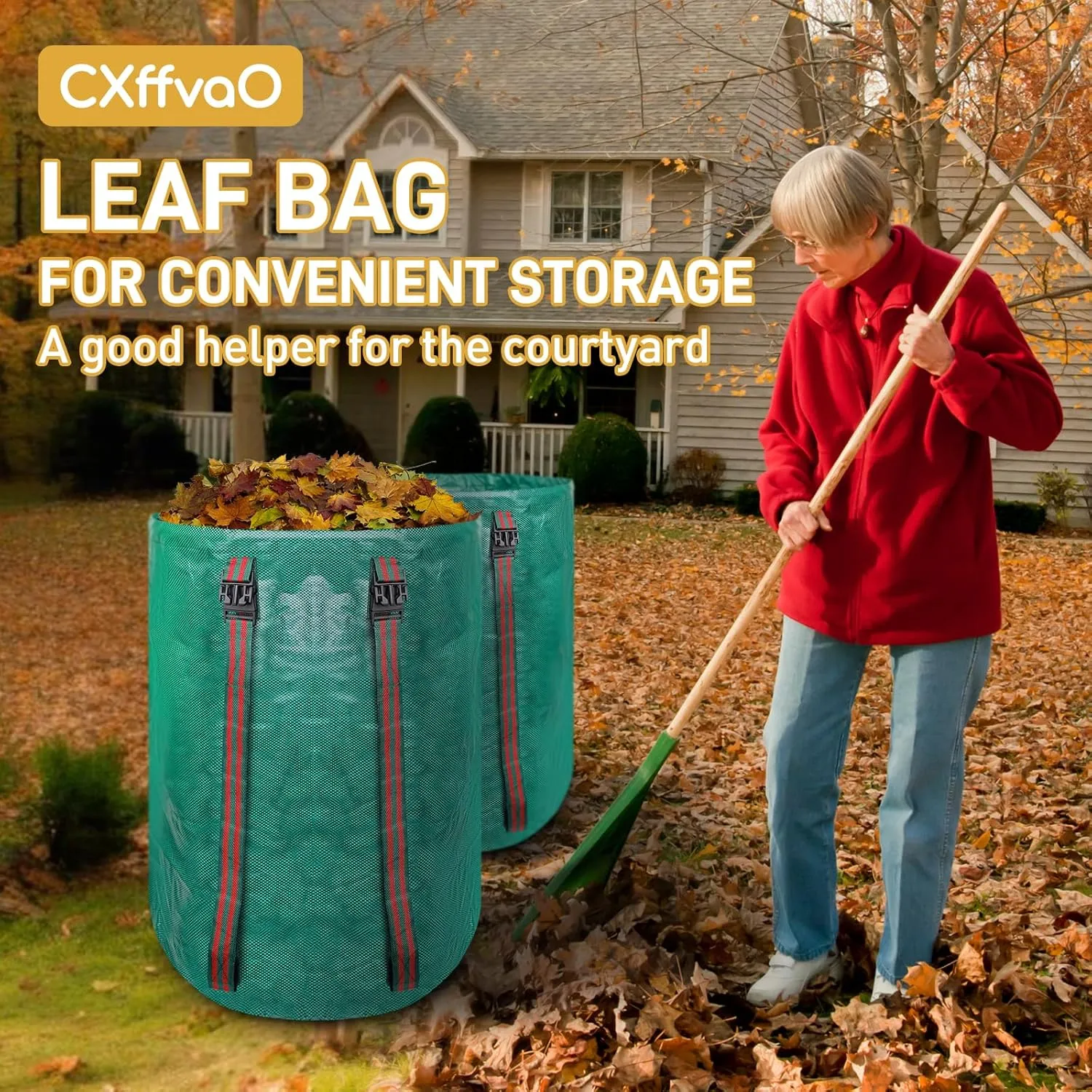 2-in-1 Leaf Collection Bag, 48 Gallon Reusable Large Yard Waste Bag with Shoulder Strap, Drawstring & Gardening Gloves, for Leaf Removal, Lawn Trash Cleanup & Yard Maintenance