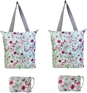 2 Pack Kitchen Reusable Grocery Bags Foldable Washable with Zipper Heavy Duty Folding Shopping Tote Green