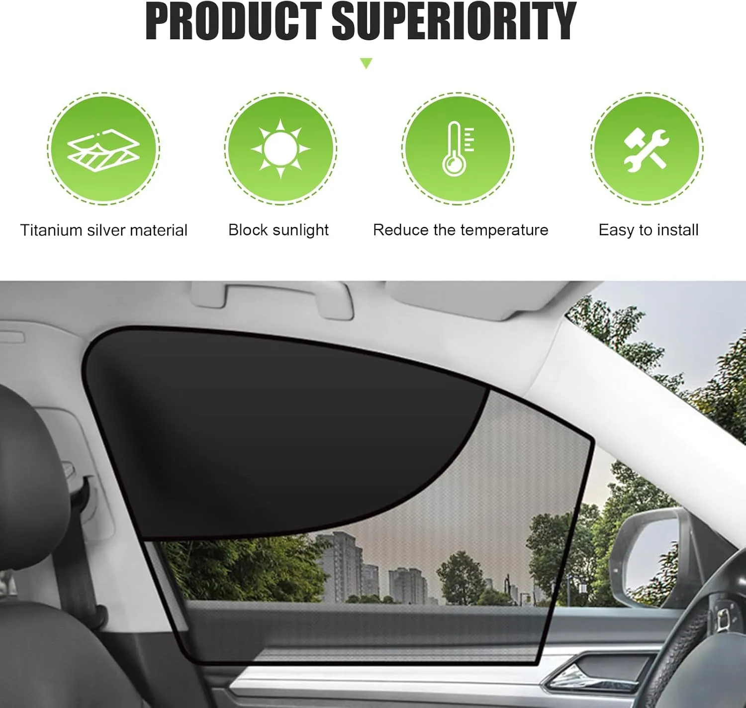 2 PCS Front Side Window Sunshade, Sunscreen Heat Insulation Mesh Breathable Privacy Protection Sunshade, Essential Summer Accessories, Suitable for Most Cars, Trucks, SUVs (Black)