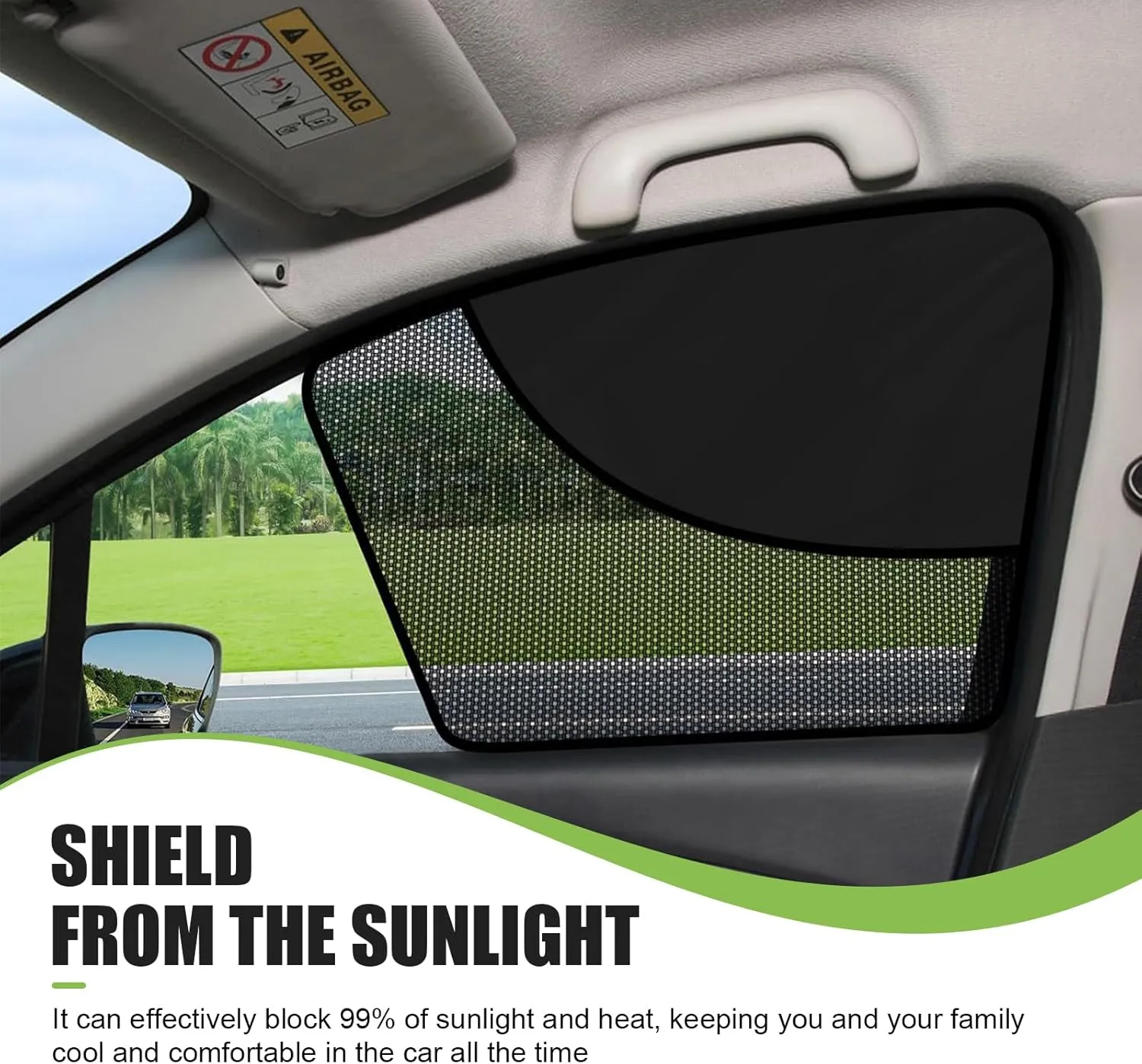 2 PCS Front Side Window Sunshade, Sunscreen Heat Insulation Mesh Breathable Privacy Protection Sunshade, Essential Summer Accessories, Suitable for Most Cars, Trucks, SUVs (Black)