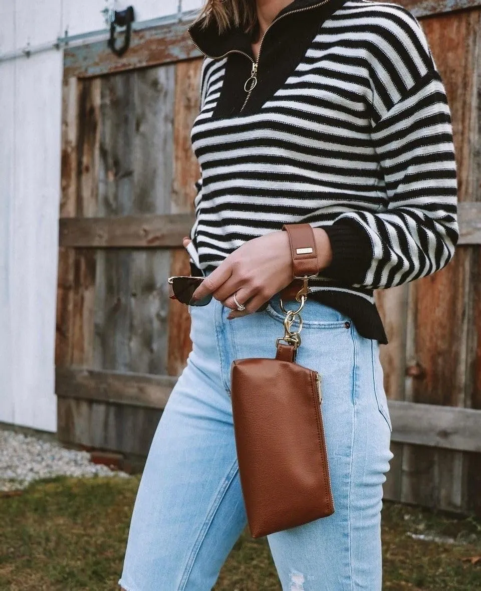 2-Piece Luxe Wristlet Set (IT Bag and a Key Ring Bracelet) Vegan Leather Classic Clutch Luxury Purse for Women
