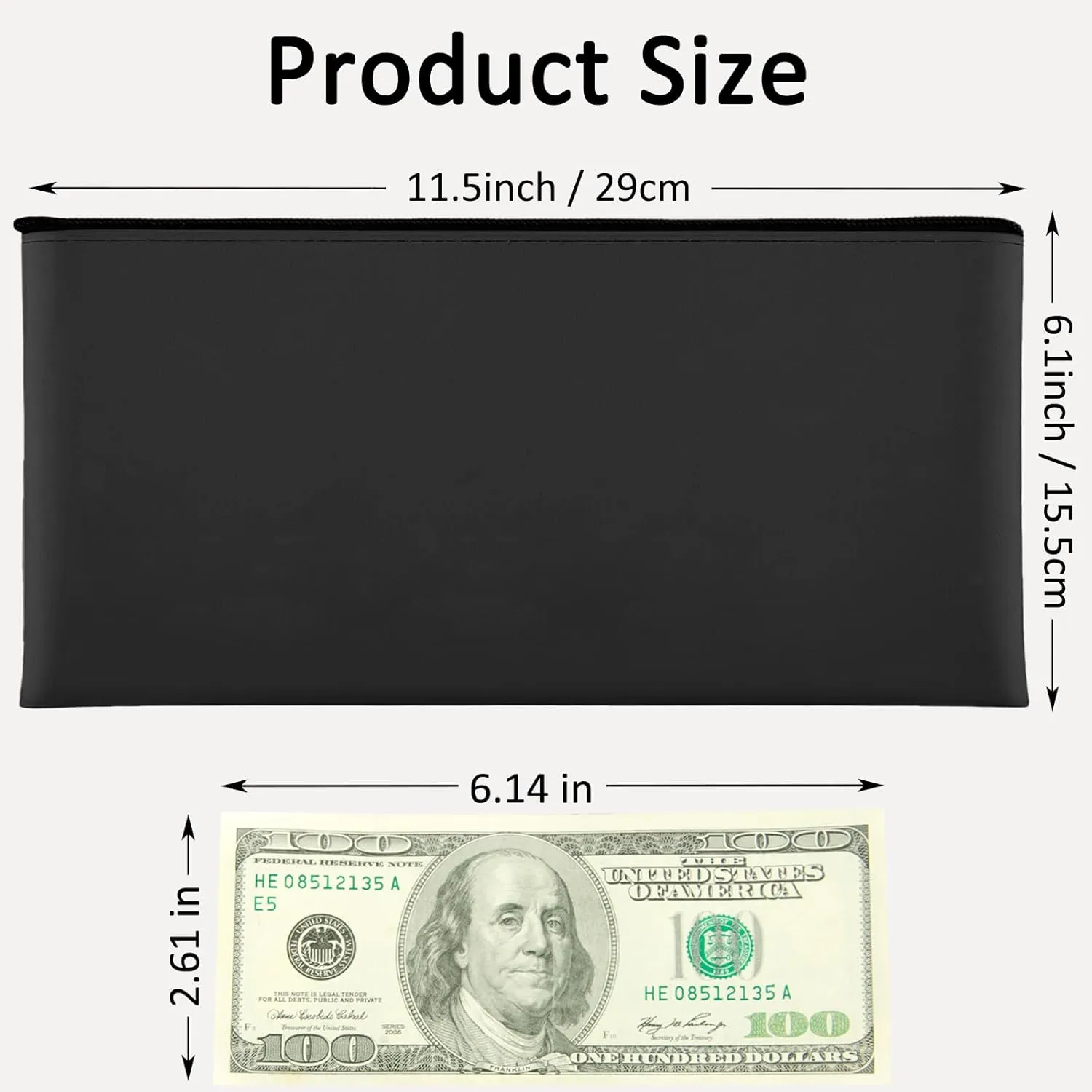 20 Pack Money Bag 11.5 x 6.1 Inch Bank Deposit Bags with Zipper Coin Money Pouch Holder for Cash Coins Cosmetics Invoice Bills Tools, Black