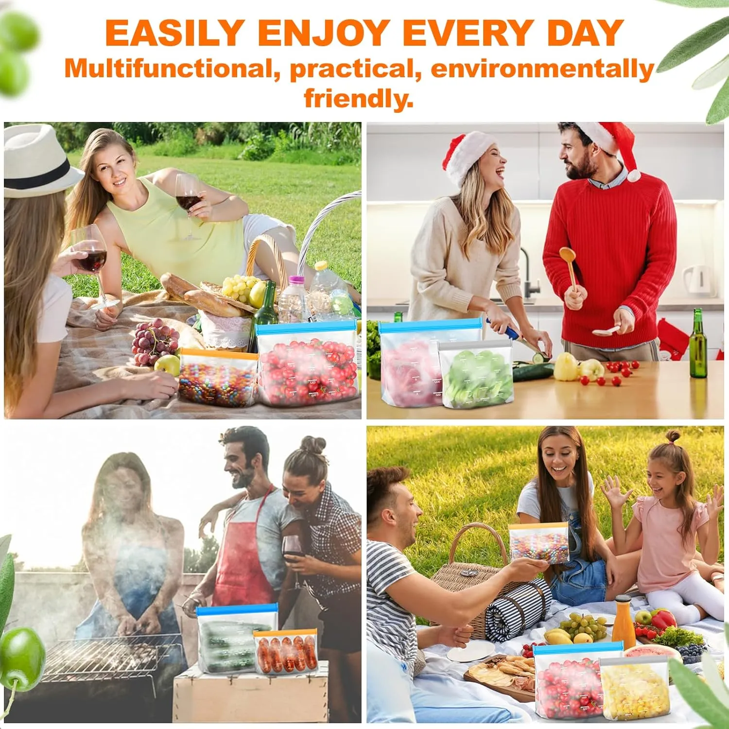 20 pack Reusable freezer bags,extra thick, suitable for travel and home use, reusable bags extra thick leakproof silicone suitable for a variety of food