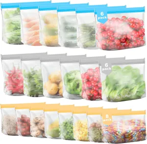 20 pack Reusable freezer bags,extra thick, suitable for travel and home use, reusable bags extra thick leakproof silicone suitable for a variety of food