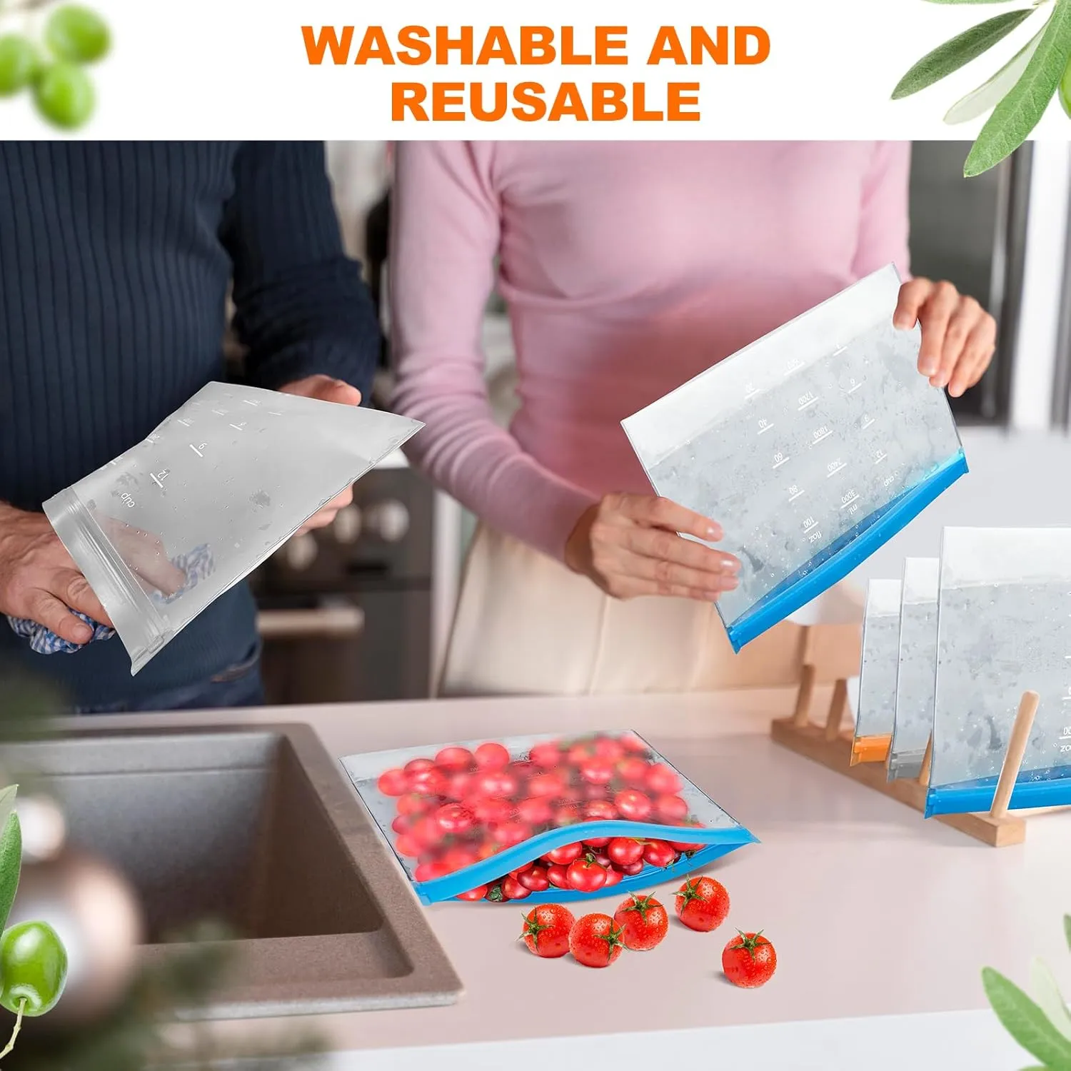 20 pack Reusable freezer bags,extra thick, suitable for travel and home use, reusable bags extra thick leakproof silicone suitable for a variety of food