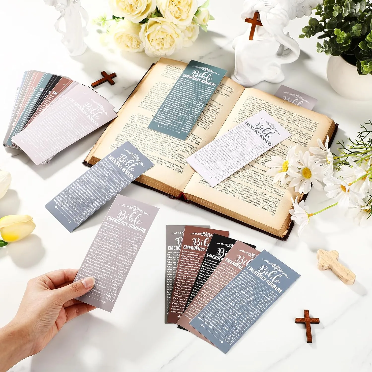 200 Set Christian Father Day Gifts Emergency Numbers Bookmarks Bible Verse Gifts Bulk Religious Scripture Church Welcome Book Marker for Sunday School Appreciation Gift(Classic Color)