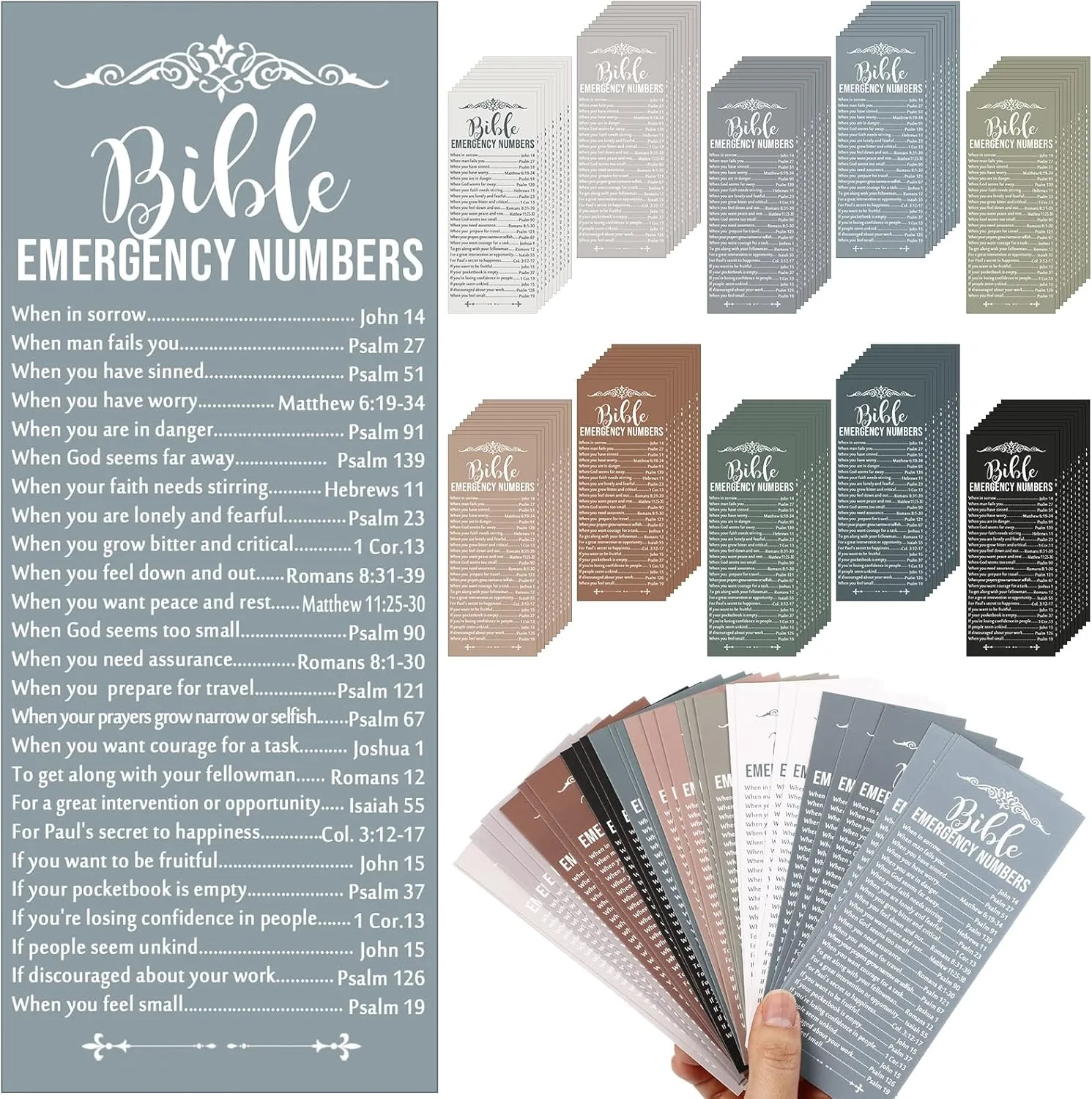200 Set Christian Father Day Gifts Emergency Numbers Bookmarks Bible Verse Gifts Bulk Religious Scripture Church Welcome Book Marker for Sunday School Appreciation Gift(Classic Color)