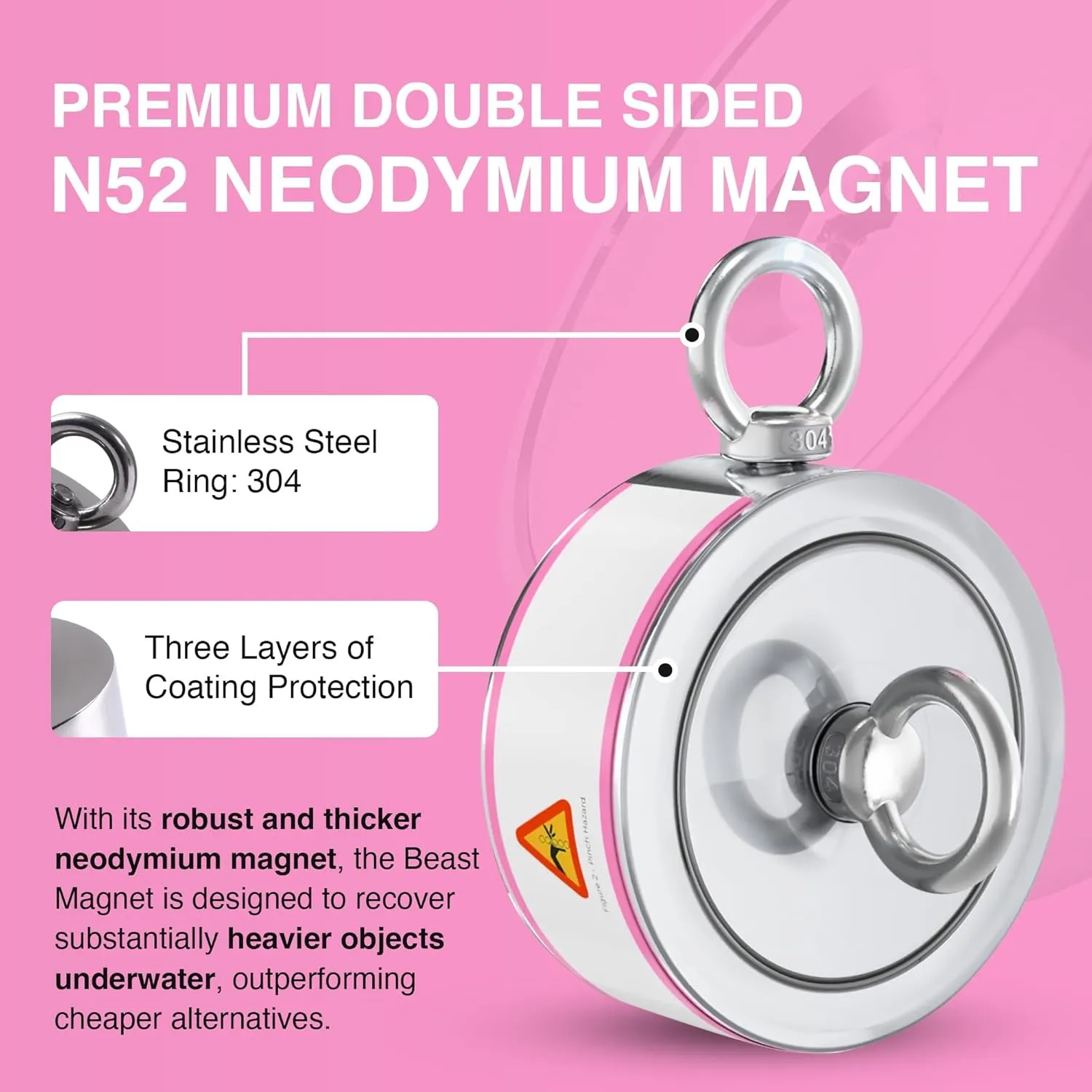 2000LB Powerful Double-Sided Neodymium Fishing Magnet – 3.70” Pulling Force Superior Magnet Fishing with Threadlocker