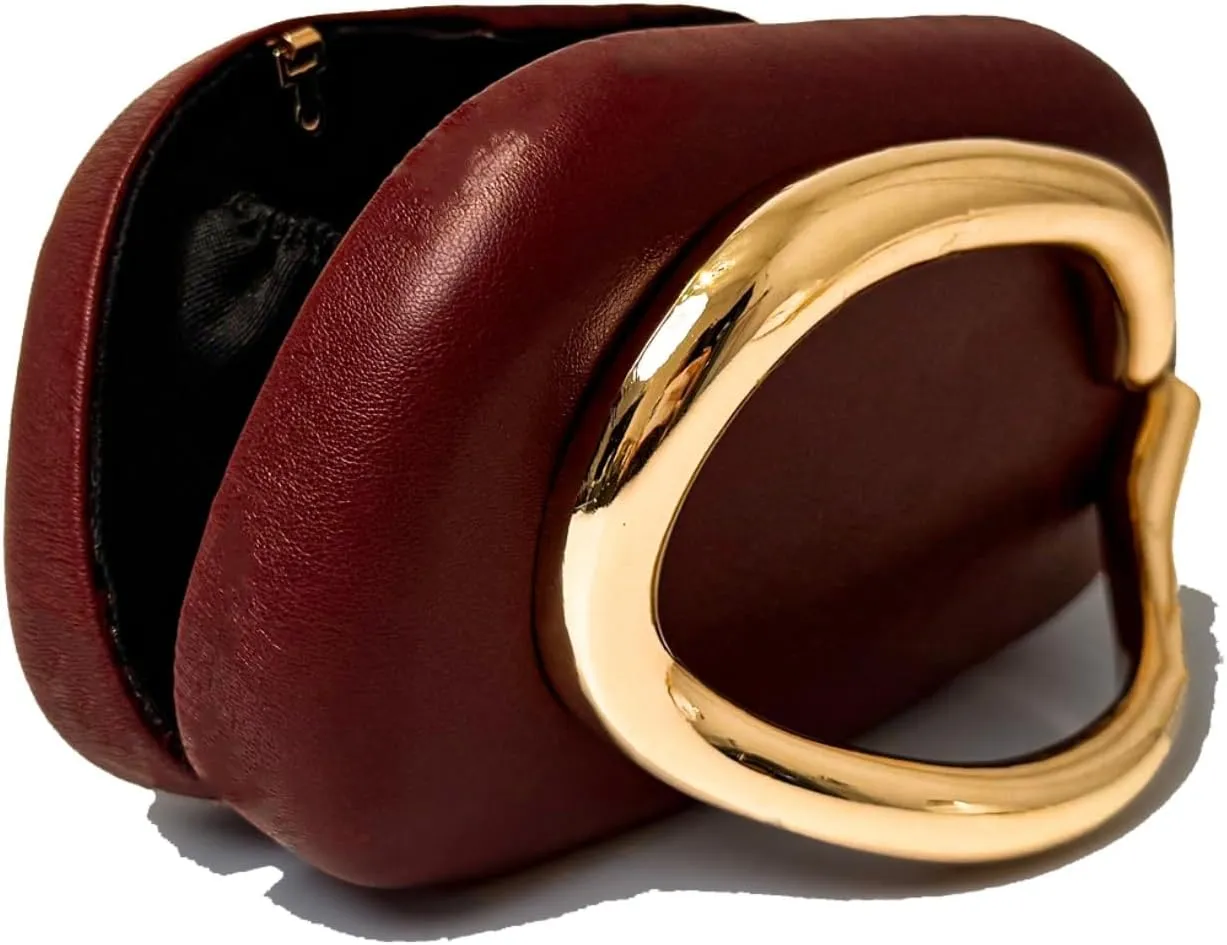 2025 Classic Vegan Leather Clutch Evening Purse Golden Color Handle Chain Party Banquet Round Mini Shoulder Handbag