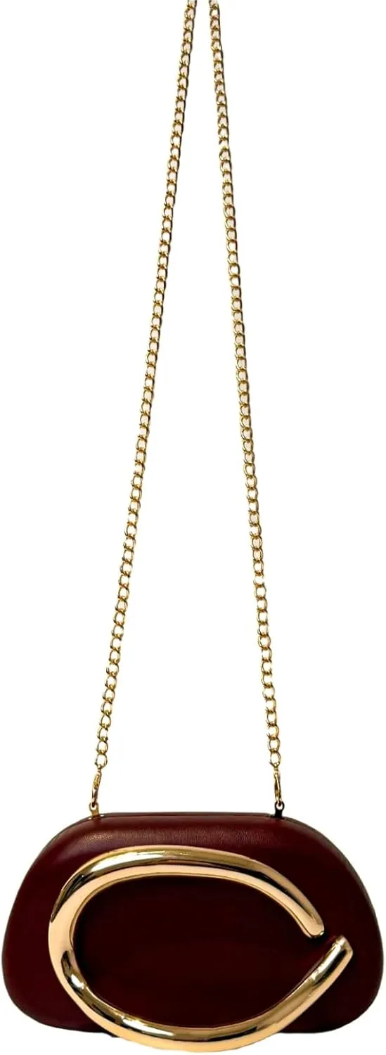2025 Classic Vegan Leather Clutch Evening Purse Golden Color Handle Chain Party Banquet Round Mini Shoulder Handbag