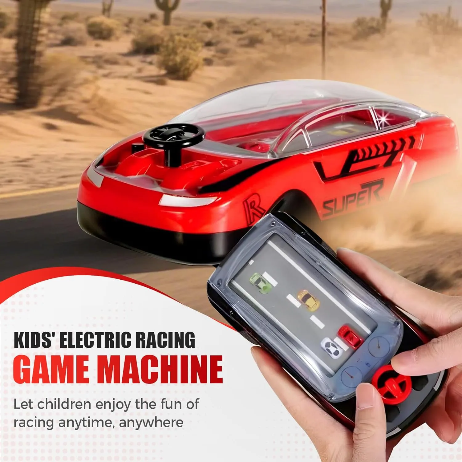 2025 Upgrade Handheld Racing Car Game, Simulation Steering Racing Adventure Game with Steering Wheel, Portable Interactive Educational Racing Car Toy with Music for Boys Girls (Black)