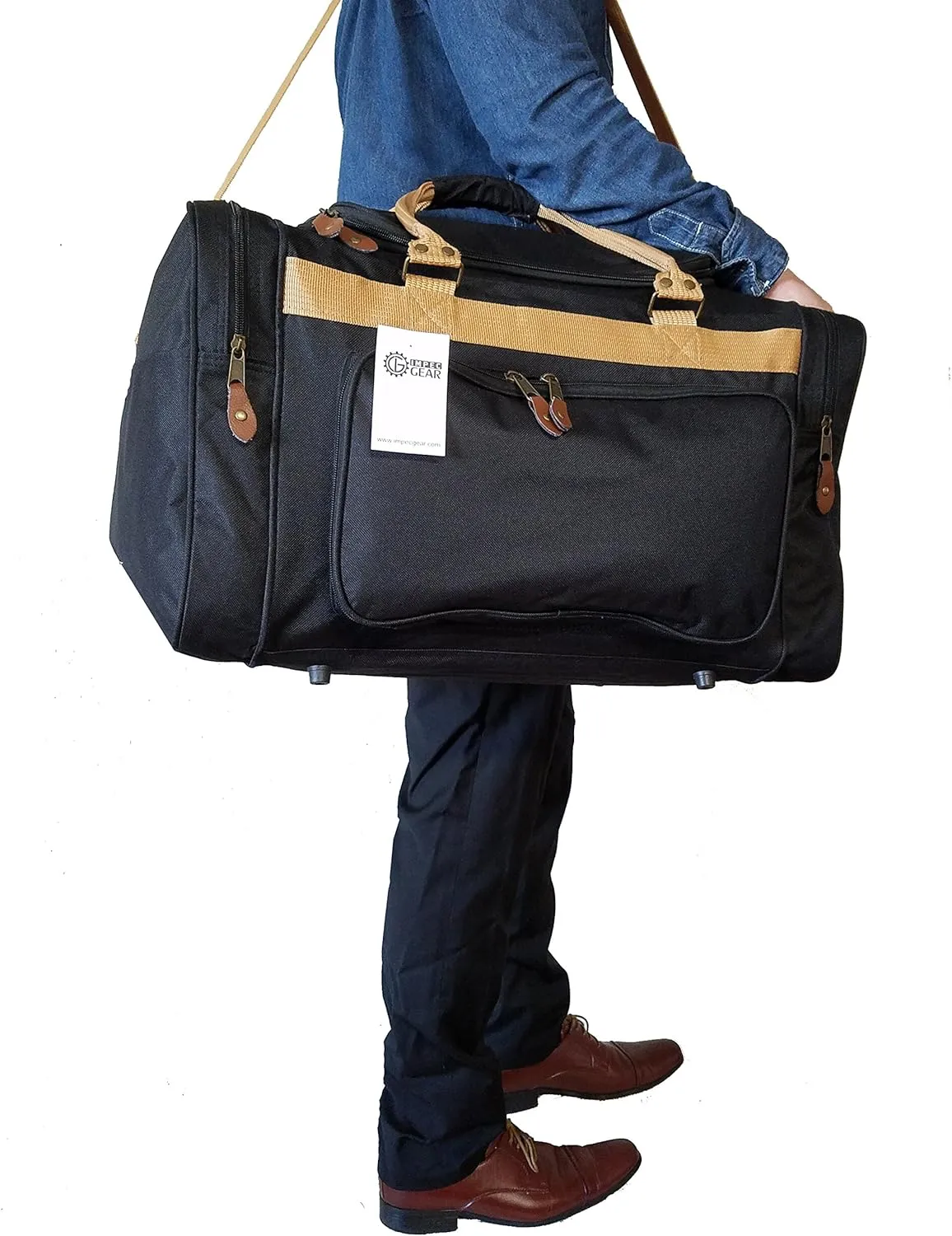 22" LARGE Deluxe Sport Gym Tote Bag and Travel Duffel Bag Carry Black/Khaki