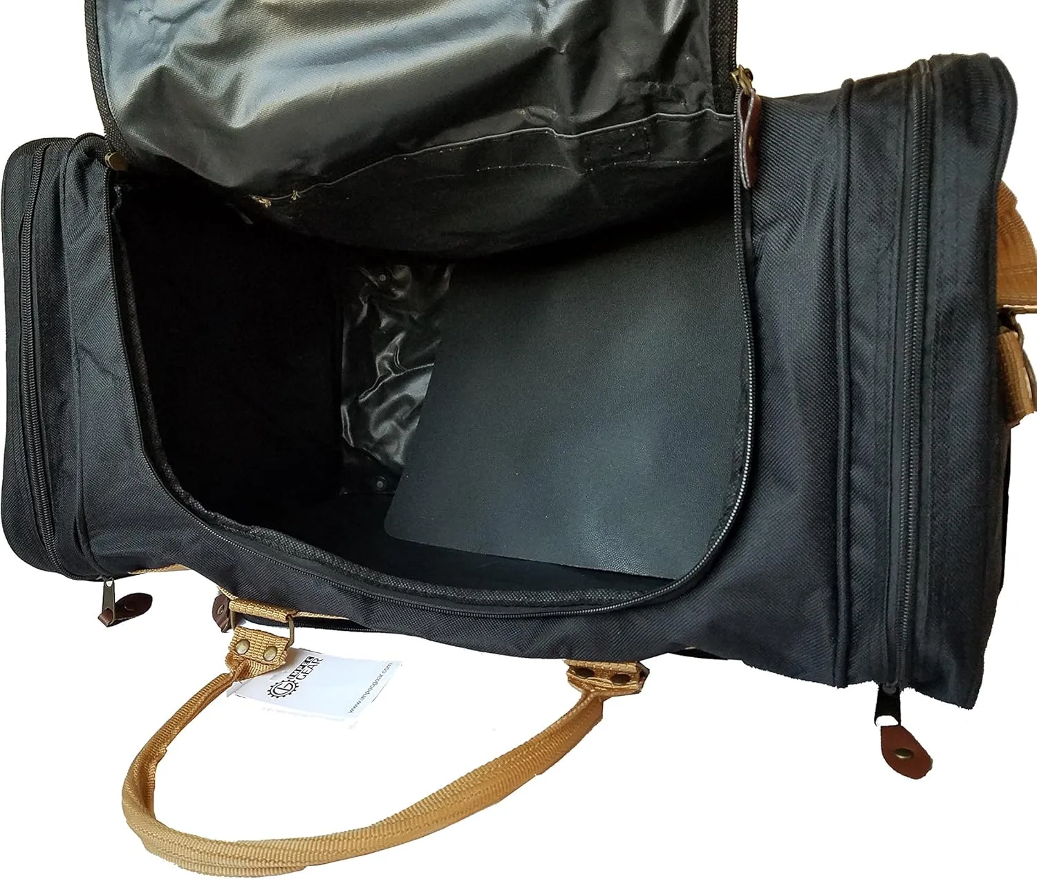 22" LARGE Deluxe Sport Gym Tote Bag and Travel Duffel Bag Carry Black/Khaki