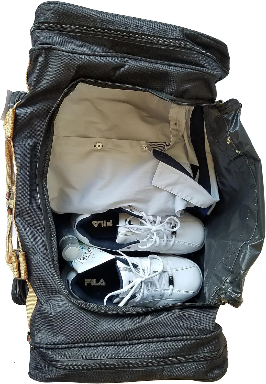 22" LARGE Deluxe Sport Gym Tote Bag and Travel Duffel Bag Carry Black/Khaki