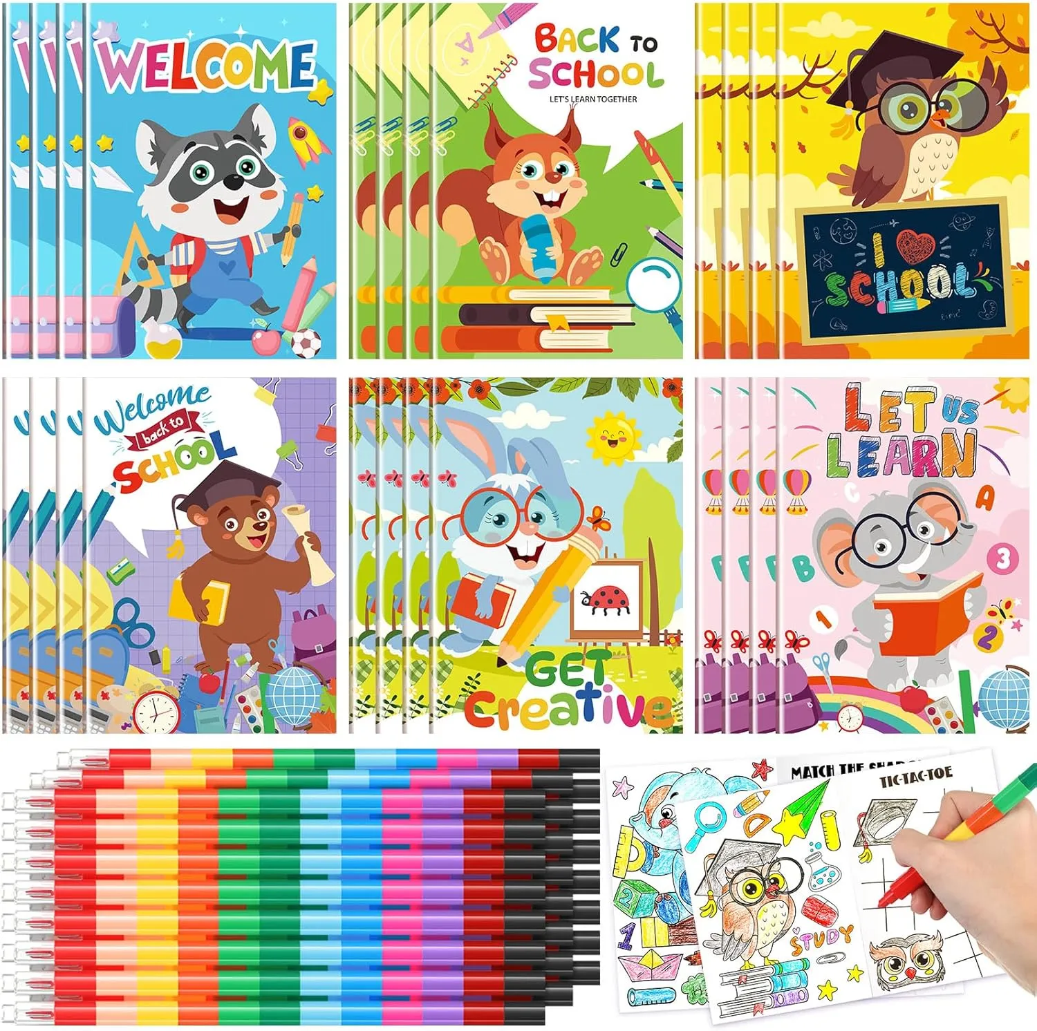 24 Coloring Book with 24 Stacking Crayons for Kid Mini Drawing Book Bulk Party Favor for Party Supplies Goodie Bag Stuffer Carnival Prize Classroom Gift