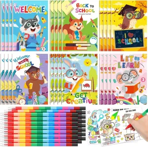 24 Coloring Book with 24 Stacking Crayons for Kid Mini Drawing Book Bulk Party Favor for Party Supplies Goodie Bag Stuffer Carnival Prize Classroom Gift